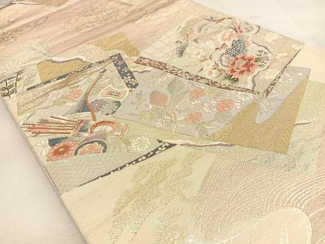 平和屋着物◎六通柄袋帯　唐織　花鳥色紙重　金銀糸　正絹　逸品　BAAU3139hj