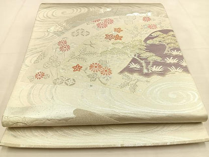 平和屋着物◎六通柄袋帯　地紙浜松花文　金銀糸　正絹　逸品　BAAU3143hj