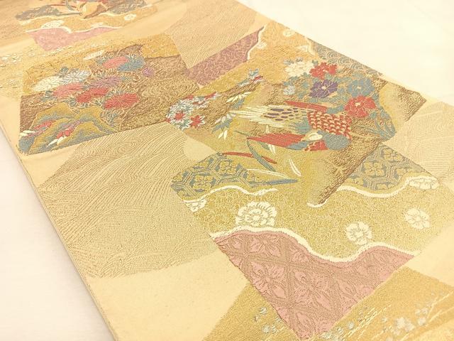 平和屋着物◎六通柄袋帯　唐織　色紙重ね花鳥文　金糸　正絹　逸品　BAAU3168hj