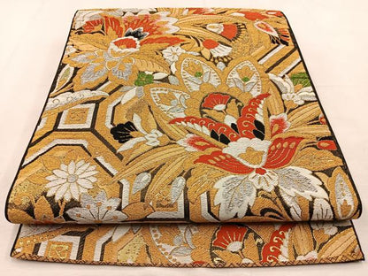 平和屋着物◎六通柄京袋帯　花唐草文　黒地　金銀糸　正絹　逸品　BAAU3191hj