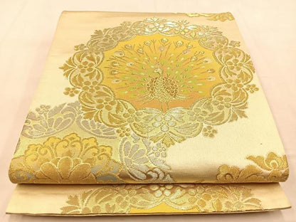 平和屋着物◎六通柄袋帯　孔雀　金銀糸　正絹　逸品　BAAU3196hj