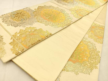 平和屋着物◎六通柄袋帯　孔雀　金銀糸　正絹　逸品　BAAU3196hj