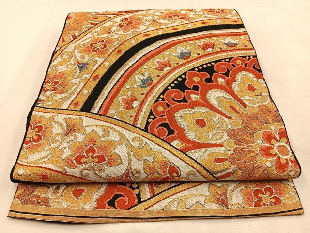 平和屋着物◎六通柄　本袋帯　正倉院青海波　黒地　金糸　正絹　逸品　BAAU3198hj