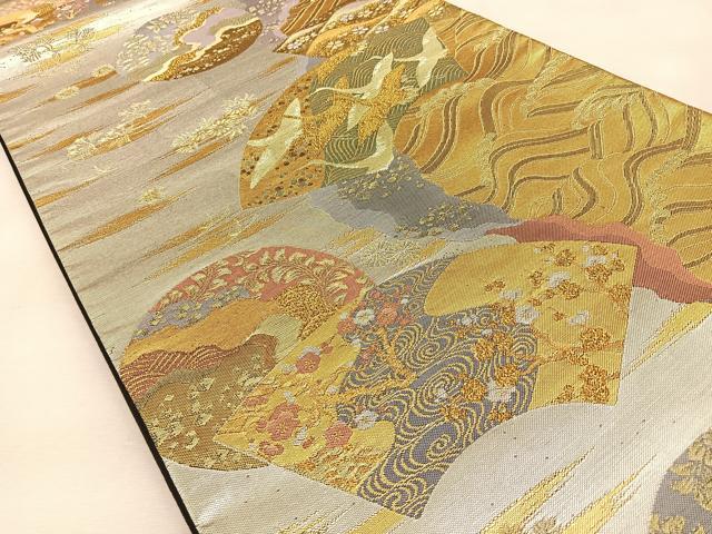 平和屋着物◎六通柄袋帯　地紙飛鶴花文　金銀糸　正絹　逸品　BAAU3205hj
