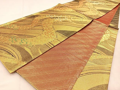 平和屋着物◎佐賀錦　六通柄袋帯　FASTILLUSION　舞蝶文　金糸　正絹　逸品　BAAU3206hj