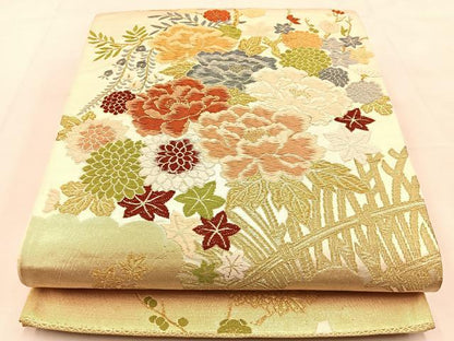 平和屋着物◎六通柄袋帯　唐織　草花文　金銀糸　正絹　逸品　BAAU3207hj