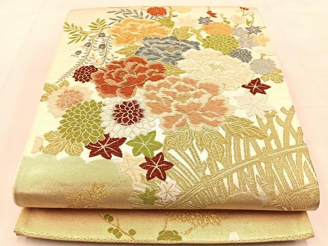 平和屋着物◎六通柄袋帯　唐織　草花文　金銀糸　正絹　逸品　BAAU3207hj