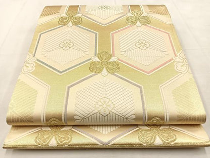 平和屋着物◎西陣　六通柄袋帯　唐織　亀甲花菱文様　金糸　正絹　逸品　BAAU3209hj