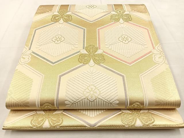 平和屋着物◎西陣　六通柄袋帯　唐織　亀甲花菱文様　金糸　正絹　逸品　BAAU3209hj