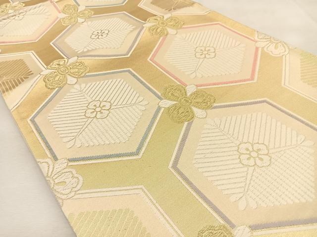 平和屋着物◎西陣　六通柄袋帯　唐織　亀甲花菱文様　金糸　正絹　逸品　BAAU3209hj