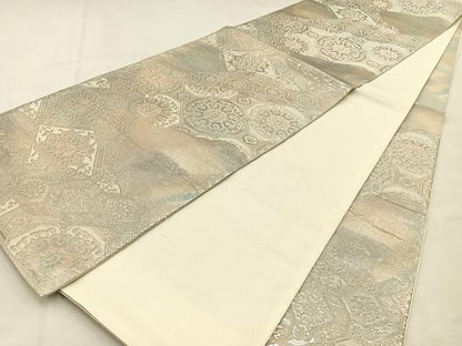 平和屋着物◎六通柄袋帯　蜀江正倉院花文　銀糸　引箔　正絹　逸品　BAAU3210hj