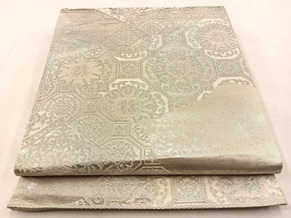 平和屋着物◎六通柄袋帯　蜀江正倉院花文　銀糸　引箔　正絹　逸品　BAAU3210hj