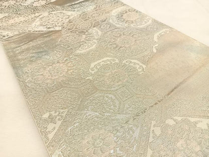 平和屋着物◎六通柄袋帯　蜀江正倉院花文　銀糸　引箔　正絹　逸品　BAAU3210hj