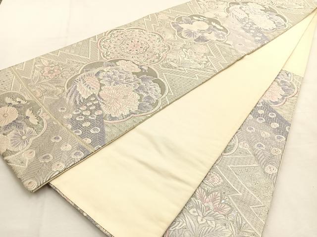 平和屋着物◎六通柄袋帯　唐織　正倉院孔雀花文　九百錦　プラチナ箔　正絹　逸品　BAAU3238hj