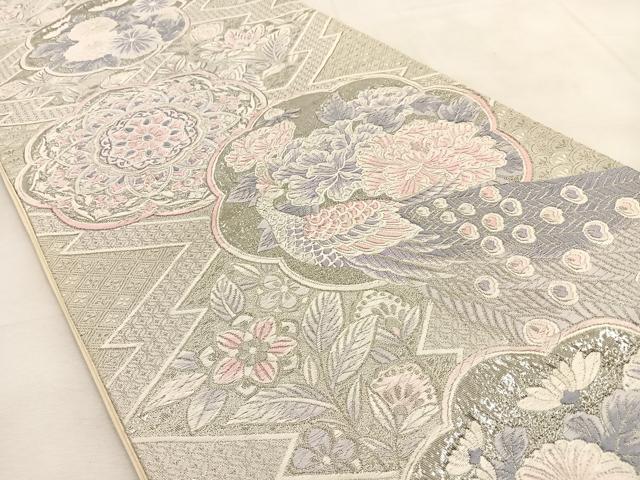 平和屋着物◎六通柄袋帯　唐織　正倉院孔雀花文　九百錦　プラチナ箔　正絹　逸品　BAAU3238hj