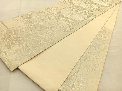 平和屋着物◎六通柄　本袋帯　鳳凰花絵皿　銀糸　正絹　逸品　BAAU3243hj