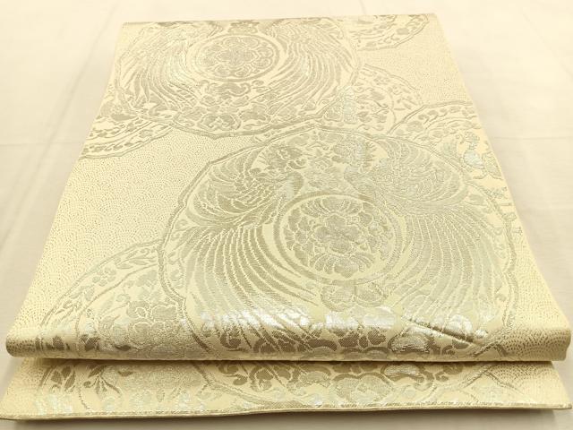 平和屋着物◎六通柄　本袋帯　鳳凰花絵皿　銀糸　正絹　逸品　BAAU3243hj