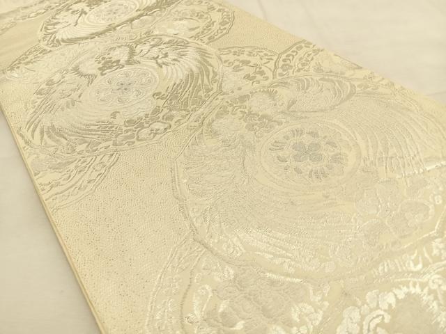 平和屋着物◎六通柄　本袋帯　鳳凰花絵皿　銀糸　正絹　逸品　BAAU3243hj