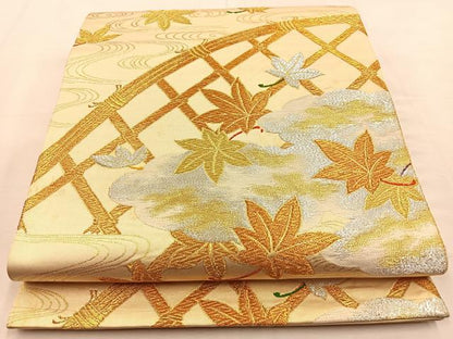 平和屋着物◎六通柄袋帯　唐織　竜田川　金銀糸　正絹　逸品　BAAU3244hj