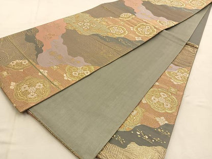 平和屋着物◎六通柄袋帯　唐織　道長有職文　金糸　正絹　逸品　BAAU3248hj