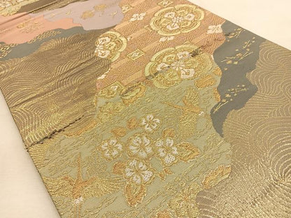 平和屋着物◎六通柄袋帯　唐織　道長有職文　金糸　正絹　逸品　BAAU3248hj