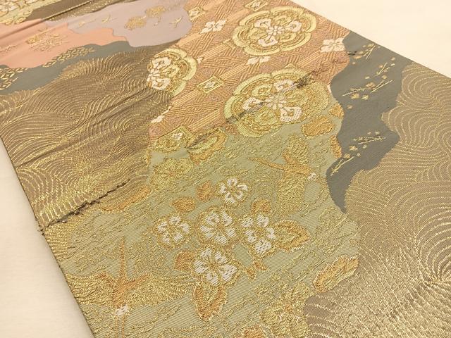 平和屋着物◎六通柄袋帯　唐織　道長有職文　金糸　正絹　逸品　BAAU3248hj