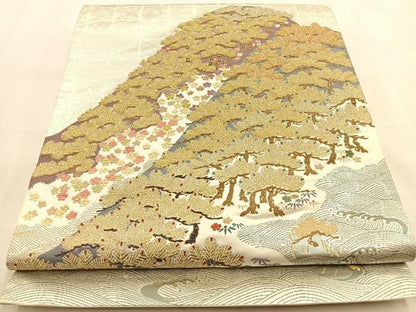 平和屋着物◎六通柄袋帯　唐織　松竹梅　立波重ね山文　金銀糸　引箔　正絹　逸品　BAAU3252hj