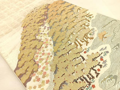 平和屋着物◎六通柄袋帯　唐織　松竹梅　立波重ね山文　金銀糸　引箔　正絹　逸品　BAAU3252hj