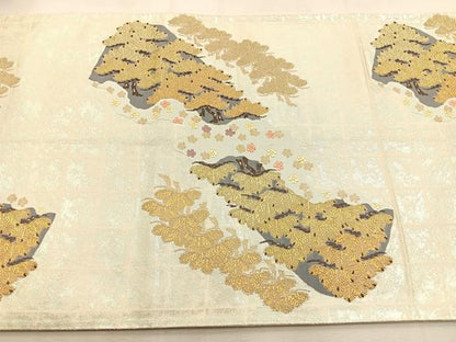 平和屋着物◎六通柄袋帯　唐織　松竹梅　立波重ね山文　金銀糸　引箔　正絹　逸品　BAAU3252hj