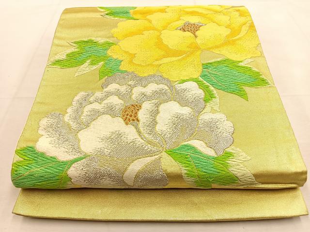 平和屋着物◎六通柄袋帯　唐織　牡丹　金銀糸　正絹　逸品　BAAU3261hj