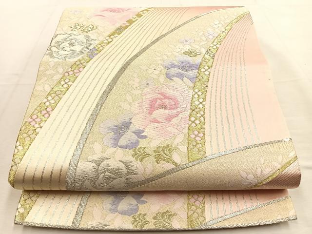 平和屋着物◎六通柄袋帯　唐織　舞花文　金銀糸　正絹　逸品　BAAU3265hj