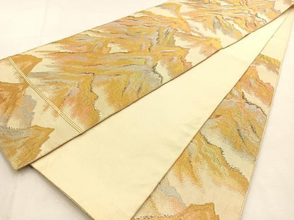 平和屋着物◎六通柄袋帯　重ね山文　金銀糸　正絹　逸品　BAAU3276hj