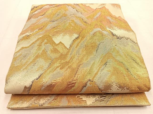 平和屋着物◎六通柄袋帯　重ね山文　金銀糸　正絹　逸品　BAAU3276hj