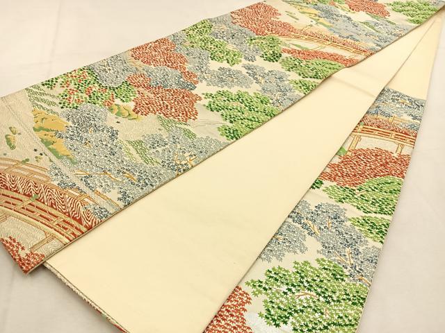 平和屋着物◎六通柄袋帯　唐織　渡橋風景文　金銀糸　正絹　逸品　BAAU3279hj