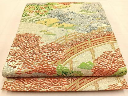平和屋着物◎六通柄袋帯　唐織　渡橋風景文　金銀糸　正絹　逸品　BAAU3279hj