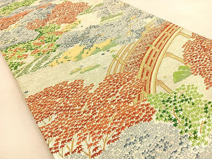 平和屋着物◎六通柄袋帯　唐織　渡橋風景文　金銀糸　正絹　逸品　BAAU3279hj