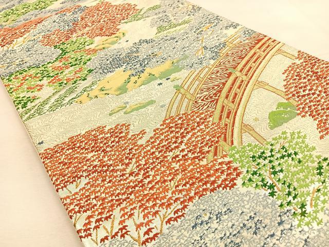平和屋着物◎六通柄袋帯　唐織　渡橋風景文　金銀糸　正絹　逸品　BAAU3279hj
