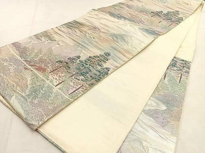 平和屋着物◎六通柄袋帯　樹林風景文　金銀糸　正絹　逸品　BAAU3286hj