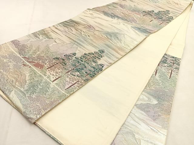 平和屋着物◎六通柄袋帯　樹林風景文　金銀糸　正絹　逸品　BAAU3286hj