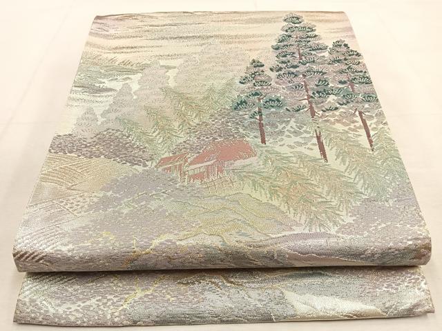 平和屋着物◎六通柄袋帯　樹林風景文　金銀糸　正絹　逸品　BAAU3286hj