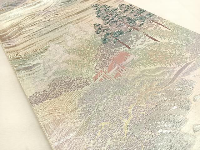平和屋着物◎六通柄袋帯　樹林風景文　金銀糸　正絹　逸品　BAAU3286hj