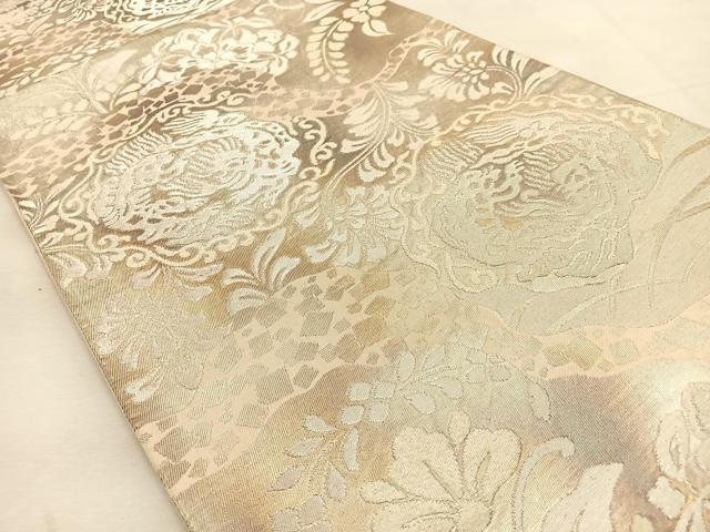 平和屋着物◎六通柄袋帯　花唐草文　銀糸　引箔　正絹　逸品　BAAU3287hj