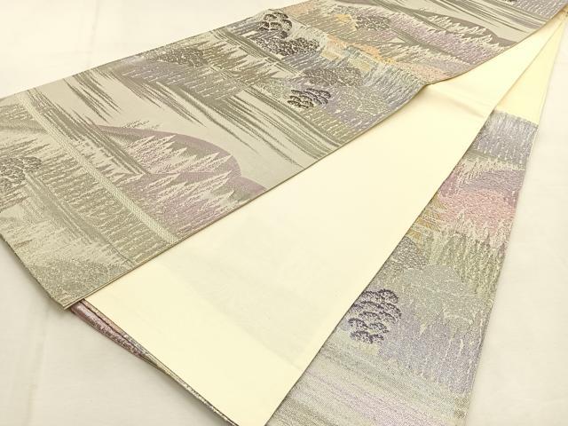 平和屋着物◎六通柄袋帯　京名所風景文　プラチナ二重箔織　正絹　逸品　BAAU3288hj