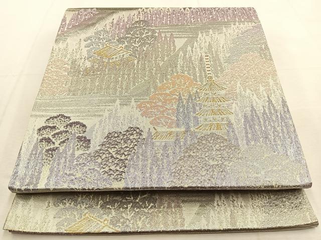 平和屋着物◎六通柄袋帯　京名所風景文　プラチナ二重箔織　正絹　逸品　BAAU3288hj
