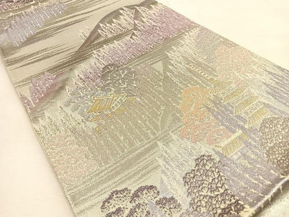 平和屋着物◎六通柄袋帯　京名所風景文　プラチナ二重箔織　正絹　逸品　BAAU3288hj