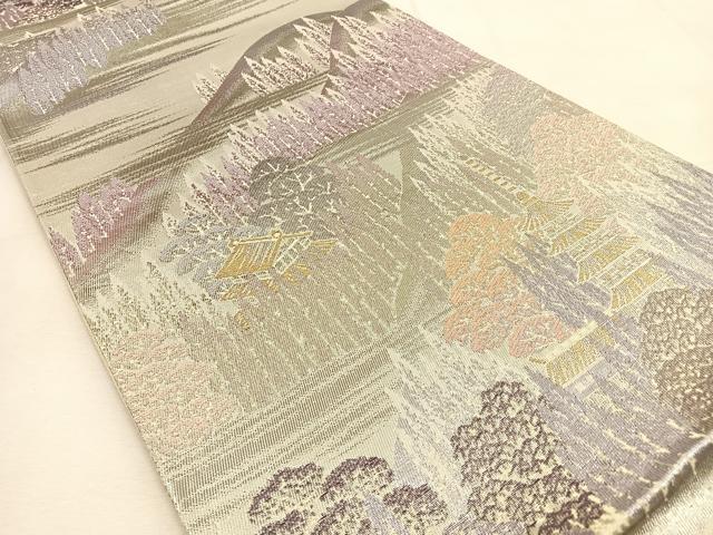 平和屋着物◎六通柄袋帯　京名所風景文　プラチナ二重箔織　正絹　逸品　BAAU3288hj