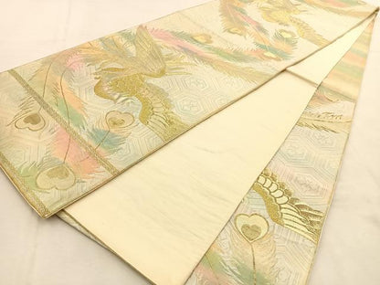 平和屋着物◎六通柄袋帯　鳳凰　金糸　正絹　逸品　BAAU3293hj