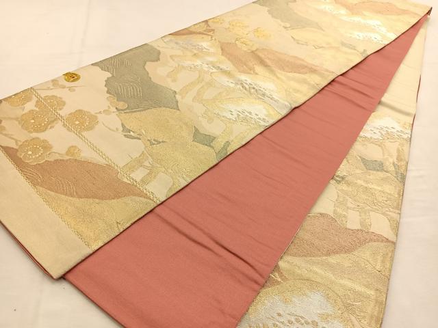 平和屋着物◎西陣　六通柄袋帯　松梅文　金銀糸　証紙付き　正絹　逸品　未使用　BAAU3297hj