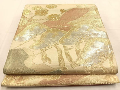 平和屋着物◎西陣　六通柄袋帯　松梅文　金銀糸　証紙付き　正絹　逸品　未使用　BAAU3297hj