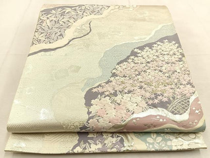 平和屋着物◎六通柄袋帯　唐織　道長草花文　金銀糸　正絹　逸品　BAAU3304hj